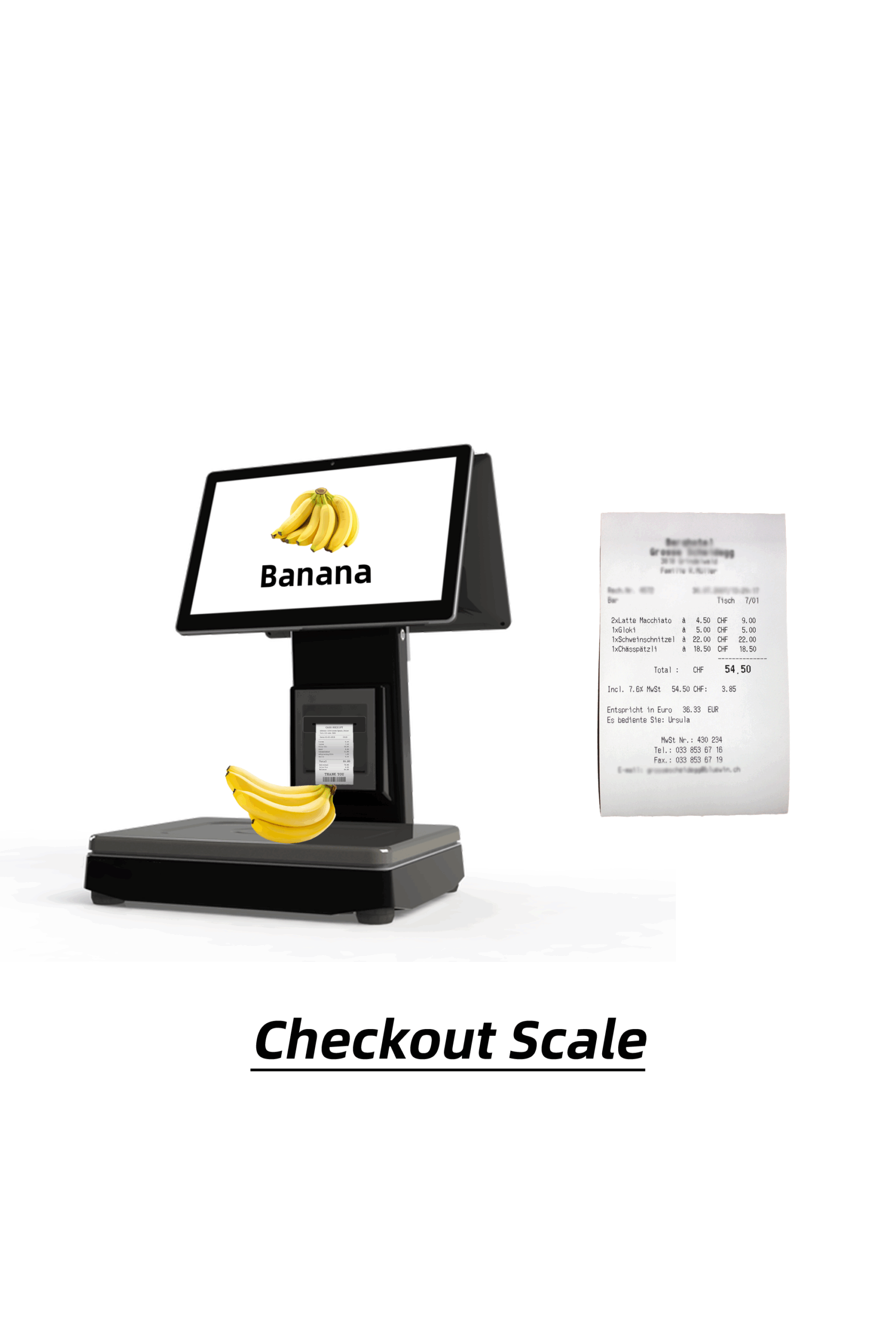 候补2 A cash register with a banana on the screen